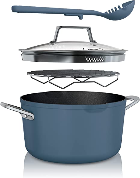 Ninja CW202BL Foodi NeverStick PossiblePot, Premium Set with 7-Quart Capacity Pot, Roasting Rack, Glass Lid & Integrated Spoon, Nonstick, Durable & Oven Safe to 500°F, Macaron Blue