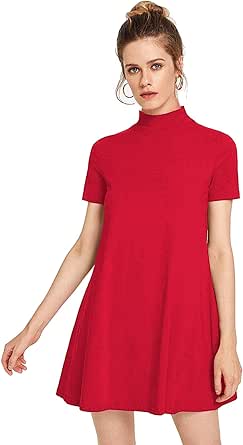 Milumia Women's Mock Neck T Shirt Dress Casual Short Sleeve Loose A Line Swing Mini Dress