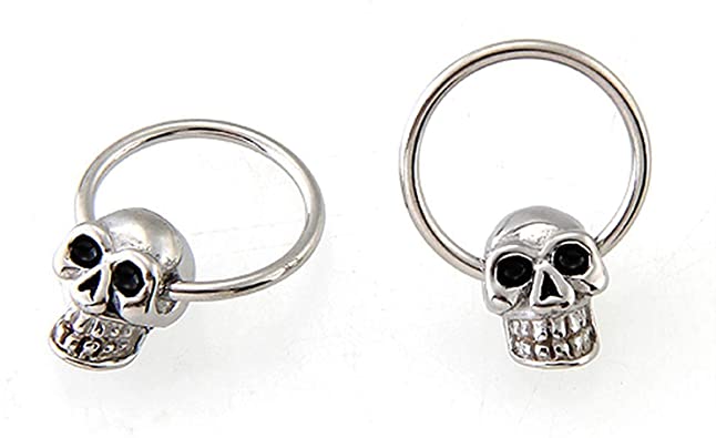 TOOGOO(R) Stainless Steel Skull Round Hoop Loop Earrings 0.39x0.28" FASHION