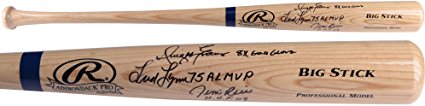 Jim Rice, Fred Lynn, & Dwight Evans Autographed Big Stick Blonde Bat with Multiple Inscriptions - Autographed MLB Bats