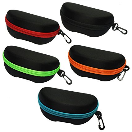 BIRCH’s Portable Zipper Eye Glasses Sunglasses Semi Hard Case Protector Box. Colored Zipper Line.