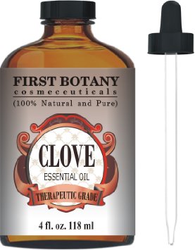 Clove Leaf Essential Oil 4 fl oz With a Glass Dropper - 100 Pure and Natural Clove Oil Extracted from leaves with Premium Quality and Therapeutic Grade