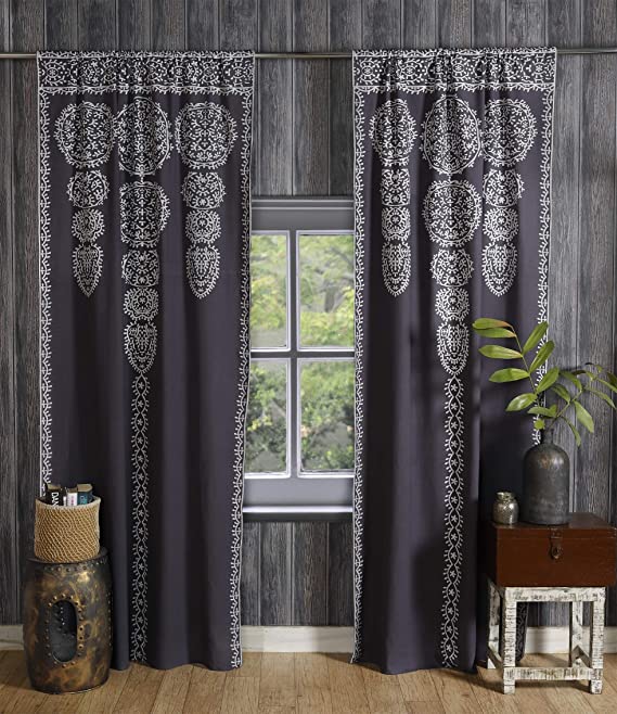 Labhanshi Gray Moroccan Medallion Floral Ombre Mandala Window Curtains Tapestry Indian Drape Balcony Room Decor Divider Sheer Wall Hanging 82x41 Inch
