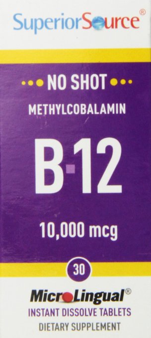 Superior Source No Shot Methylcobalamin Vitamin B12 Tablets 10000 mcg 30 Count