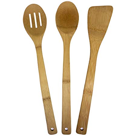 Totally Bamboo 20-2415 3-Piece Cooking Tool Set Mixing, Corner, Slotted Spoon, 14-Inch