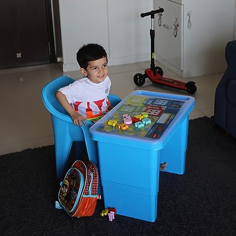 Cello Kidzey Study & Toy Plastic Table for Kids with Extendable Legs, Blue, 22.24 * 14.96 * 17.79 inches, (CLO_KDZEETBLE_BLU)