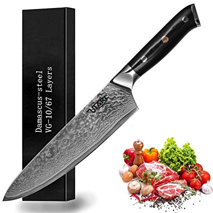Utaki Chef Knife 8 inch - Best Quality Japanese AUS10 Super Steel 67 Layer Damascus - Razor Sharp, Stain & Corrosion Resistant Chefs Knives