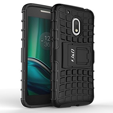 Moto G4 Play Case, J&D [Kickstand] [Heavy Duty Protection] [Dual Layer] Slim Fit Hybrid Shock Proof Protective Case for Motorola Moto G4 Play - Black