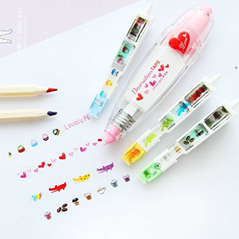 Correction Tape Set (add 3 Replaceable Cores) for School & Office Supplies, Lovely Kawaii Cute Creative Special Push-style design Correction Tape