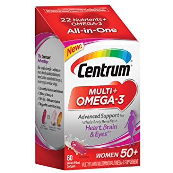 Centrum Multi   Omega-3 (60 Count, 2 Month Supply) Adult Multivitamin and Omega-3 Supplement for Women Over 50, Multivitamin Support for Your Heart, Vitamins B6, B12 and Folate