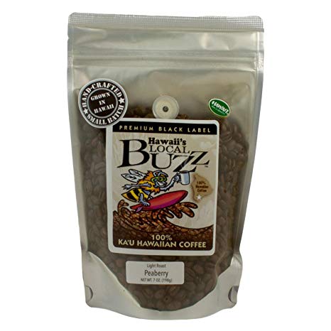 Hawaii's Local Buzz Premium Black Label Peaberry, Light Roast, 7 Ounce