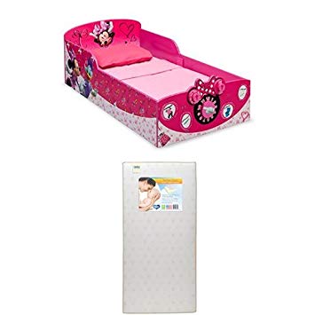 Delta Children Interactive Wood Toddler Bed, Disney Minnie Mouse  with Twinkle Stars Crib & Toddler Mattress