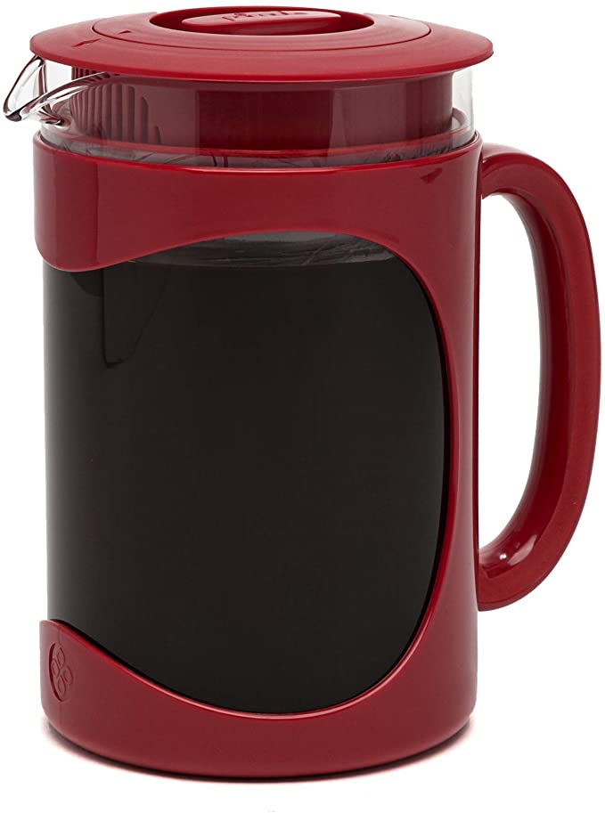Deluxe Cold Brew Iced Coffee Maker, Comfort Grip Handle, Red (1.6 Qt)