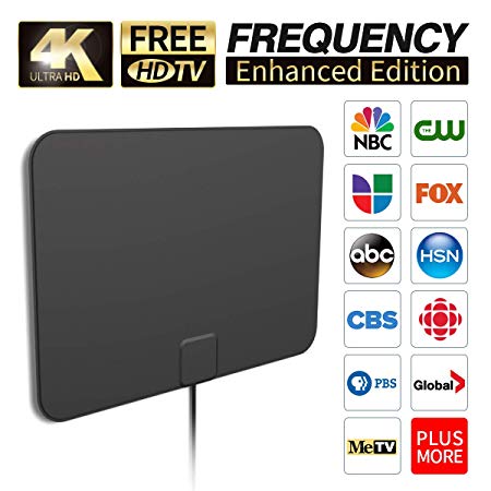 [2019 Latest] HD Digital Amplified TV Antenna Long 65-100 Miles Range – Support 4K 1080P & All Older TV's Indoor Powerful HDTV Amplifier Signal Booster - 18ft Coax Cable