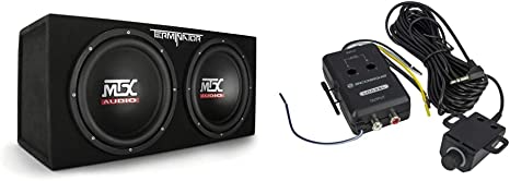 MTX Audio Terminator Series TNE212D 1,200-Watt Dual 12-Inch Sub Enclosure, Black & Scosche LOC2SL Line Output Converter Adjustable Amplifier Add On Module for Car Stereo, Black