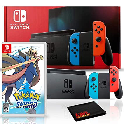 Nintendo Switch with Neon Blue and Red Joy-Con Bundle with Pokemon Sword