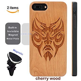 Devils iPhone 8 7 6/6S Case, iProductsUS Engrave iPhone 8 Case,Built-in Magnet Metal Plate,Covered TPU Rubber iPhone Wood Case Shockproof & Protective (4.7") with Magnetic Mount for iPhone 8/7/6/6S