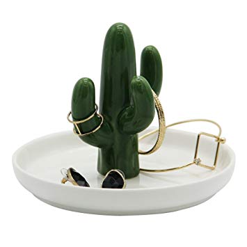 kotoyas Ceramic Ring Holder, Handmade Ceramic Decor Jewelry Tray (Cactus)