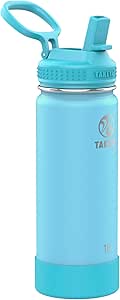 Takeya Actives Kids 18 oz Glow In The Dark Insulated Stainless Steel Water Bottle with Straw Lid, Glow Worm Blue