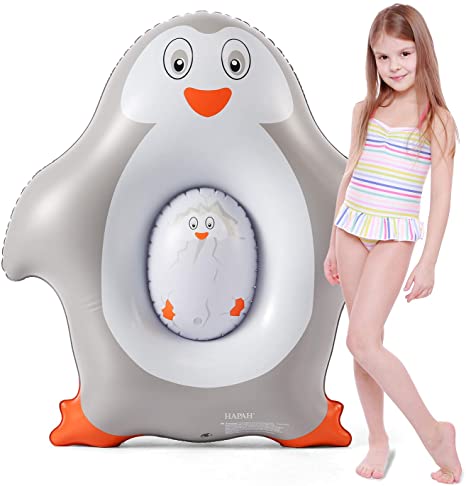 HAPAH Inflatable Pool Float Penguin Floaties with Ball Fun, Funny Blow up Swimming Pool Lounge Raft Summer Beach Floaty Party Toy for Kids Adults, Gray