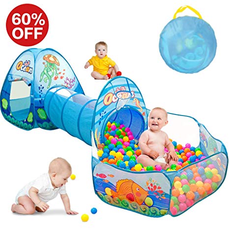 Sunba Youth Kids Tent with Tunnel, Ball Pit Play House for Boys Girls, Babies and Toddlers Indoor& Outdoor(Balls Not Included)