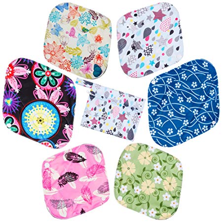 Rovtop 6 Pcs Reusable Sanitary Pads-Washable Cloth Menstrual Pads/Panty Liners for Women with Wet Dry Bag Sanitary Towel/Pad Bamboo Menstrual Pads Postpartum Nursing Pads