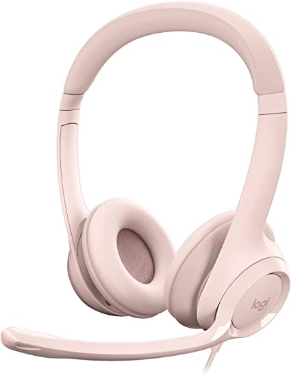 Logitech H390 Wired Headset for PC/Laptop, Stereo Headphones with Noise Cancelling Microphone, USB-A, in-Line Controls, Works with Chromebook - Rose