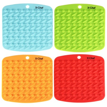 Silicone Pot Holder X-Chef Pot Holders Silicone Kitchen Mat set of 4 for Baking Cooking Oven