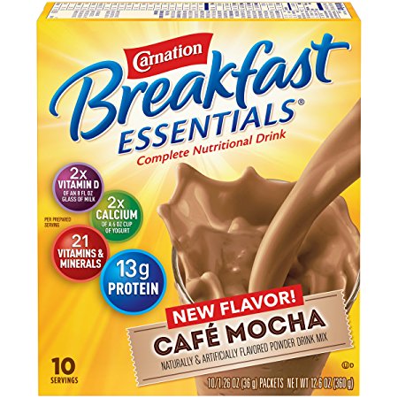 Carnation Breakfast Essentials Powder Drink Mix, Café Mocha, 1.26 oz, 10 Count Envelopes (Pack of 6)
