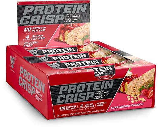 BSN Protein Crisp Bar by Syntha-6, Low Sugar Whey Protein Bar, 20g of Protein, New Flavor-Strawberry Crunch, 12 Count (Packaging May Vary)