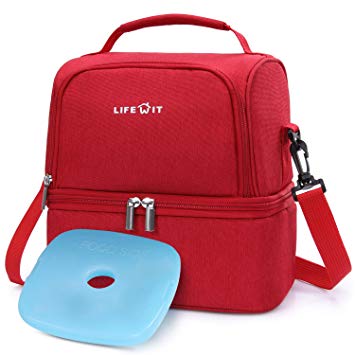 Lifewit Insulated Lunch Box Lunch Bag for Adults/Men/Women, Water-Resistant Cooler Lunchbag for Work/School/Meal Prep, Double Section, 7L, Red [ with Blue Ice Pack ]