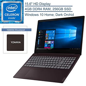 2020 Lenovo IdeaPad S145 15 15.6" Laptop Computer, Intel Celeron 4205U 1.8GHz, 4GB DDR4 RAM, 256GB SSD, 802.11ac WiFi, Bluetooth 4.1, USB 3.1, HDMI, Dark Orchid, Windows 10 Home, YZAKKA Mouse Pad