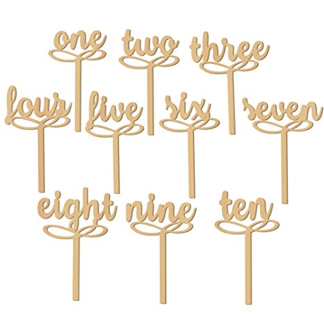 FENICAL 1-10 Wooden Table Numbers on Sticks 10pcs One-Ten Table numbers for Wedding Party Decoration