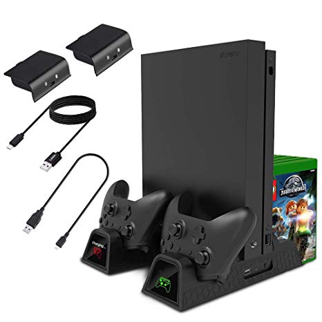 Lictin Xbox One Cooling Vertical Stand - Dual Controller Charging Docking Station for Xbox One/ Xbox One S /Xbox One X Console with 2 Pack 600mAh Batteries and 2pcs Charging Cables