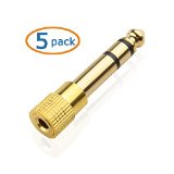 Cable Matters 5-Pack Gold Plated 63mm 14 inch to 35 mm Male to Female Stereo Adapter