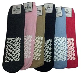 Value Pack of excell Slipper Socks, Non-Skid with Gripper Bottom, Diabetic Socks, Assorted Colors