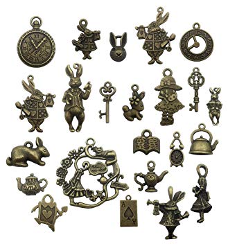 40pcs Antique Bronze Alice in Wonderland Fairy Tales Tea Party Steampunk Victorian Necklace Bracelet Charms (antique bronze)
