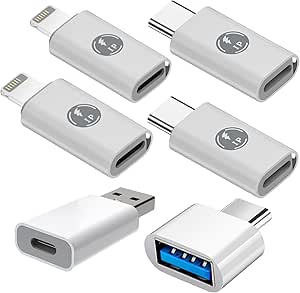 (6Pack Adapter,USB C to USB 3.0 OTG Adapter,2 Type C Female to Lightning Male,2 Lightning Female to Type C Male Compatible with iPhone 15 14 13 12Pro Max Plus,Samsung Galaxy,Laptop,PC