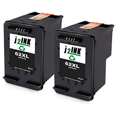 J2INK 2 Black Remanufactured Ink Cartridge for HP 62XL C2P05AN High Yield