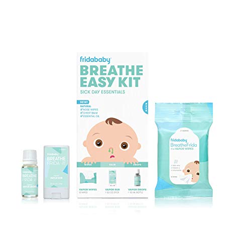 Baby and Toddler Breathe Easy Kit Sick Day Essentials by Fridababy- A Must-Have Set Includes Natural Nose and Chest Wipes, Organic No-Mess Chest Balm, and Organic Essential Oil for Bath or Diffuser