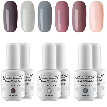 Gellen Gel Nail Polish Set - Nude Gray Series 6 Colors Nail Art Gift Box, Soak Off UV LED Gel Polish Kit 8ml