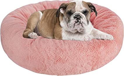 Calming Dog Bed Cat Bed, Washable Round Dog Bed - 23/30/36 inches Anti-Slip Faux Fur Donut Cuddler Cat Bed for Small Medium Large Dogs - Fits up to 25/45/100 lbs - Waterproof Bottom (Rose Pink)