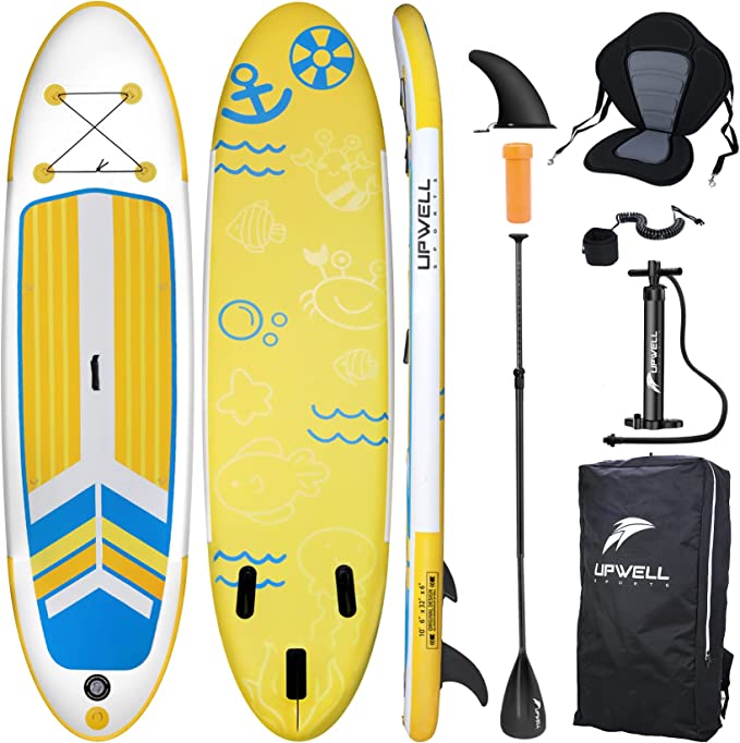 UPWELL 11'/10'6"/10'2" Inflatable Stand Up Paddle Board with sup Accessories Including Backpack, Repairing Kits, Non-Slip Deck, Leash, 3 Fins, Paddle and Hand Pump