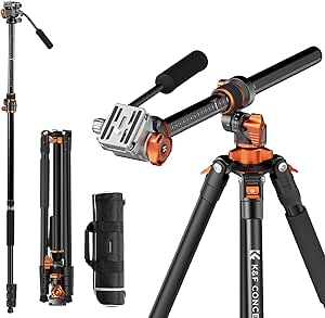 K&F Concept 91" Video Tripod,Horizontal Overhead Tripod with Multi Angle Center Column,Aluminum Tripod Monopod with Fluid Head & Quick Release Plate for DSLR Camera, Camcorder, Load Capacity 5KG/11LBS