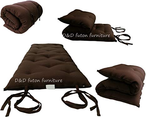 D&D Futon Furniture Brown Traditional Japanese Floor Rolling Futon Mattress 3 x 30 x 80, Foldable Cushion Mats, Yoga, Meditaion