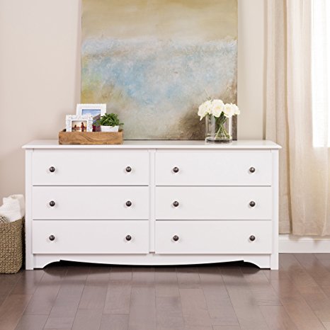 Premium Traditional Modern Dresser - Six Drawer Chest for Bedroom Divider Furniture Home Storage Closet (White)
