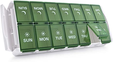 TookMag Weekly Pill Organizer 2 Times a Day, Easy Fill AM PM Pill Box, Large Capacity Quick-Refill 7 Day Pill Cases for Pills/Vitamin/Fish Oil/Supplements (Patent Registered) (Dark Green)