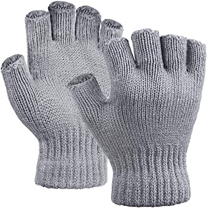 Cooraby Thick Warm Fingerless Gloves Unisex Winter Stretchy Knit Half Finger Gloves