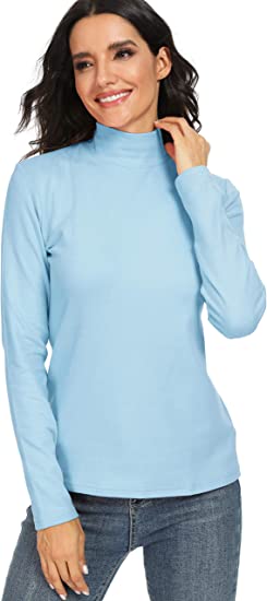 HieasyFit Women's Cotton Mock Turtleneck Long Sleeve Basic Thermal Top