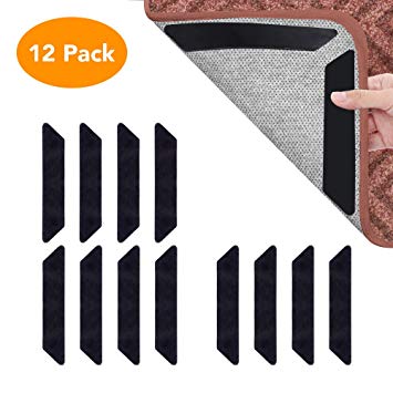 Beaverve 12PCS Rug Gripper for Carpet, Anti Curling Rug Tape for Area Rugs, Strong Stickness Carpet Tape Adhesive Non Slip Rug Pad, Double Side Rug Tape for Hardwood Floors, Carpets, Area Rugs & Mats